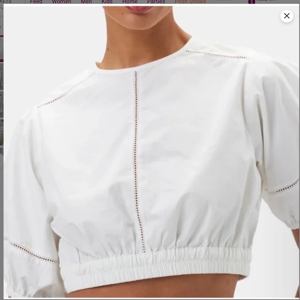 Amour Vert Lisa Crop Top 100% Organic Cotton Poplin White Eyelet Size Large, New